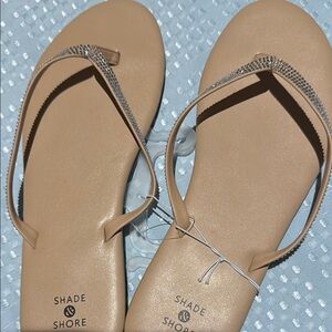 Shade & Shore Tan Sandals with Rhinestone Detail